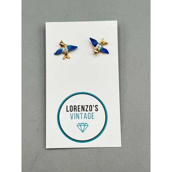 Vintage Blue Bird Scatter Pins with Rhinestone Details Set of 2 Flying Birds - Picture 2 of 7